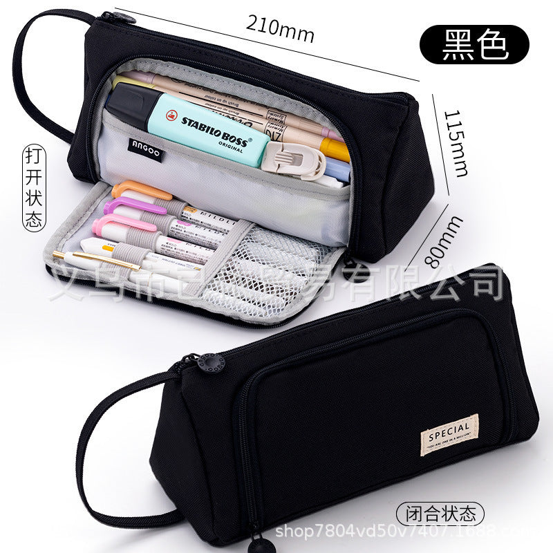 Triangular Pencil Case with Large Capacity and Multi-Functional Features, Korean-Style Ins-Style Stationery Box for Middle and High School Students, Direct from the Manufacturer