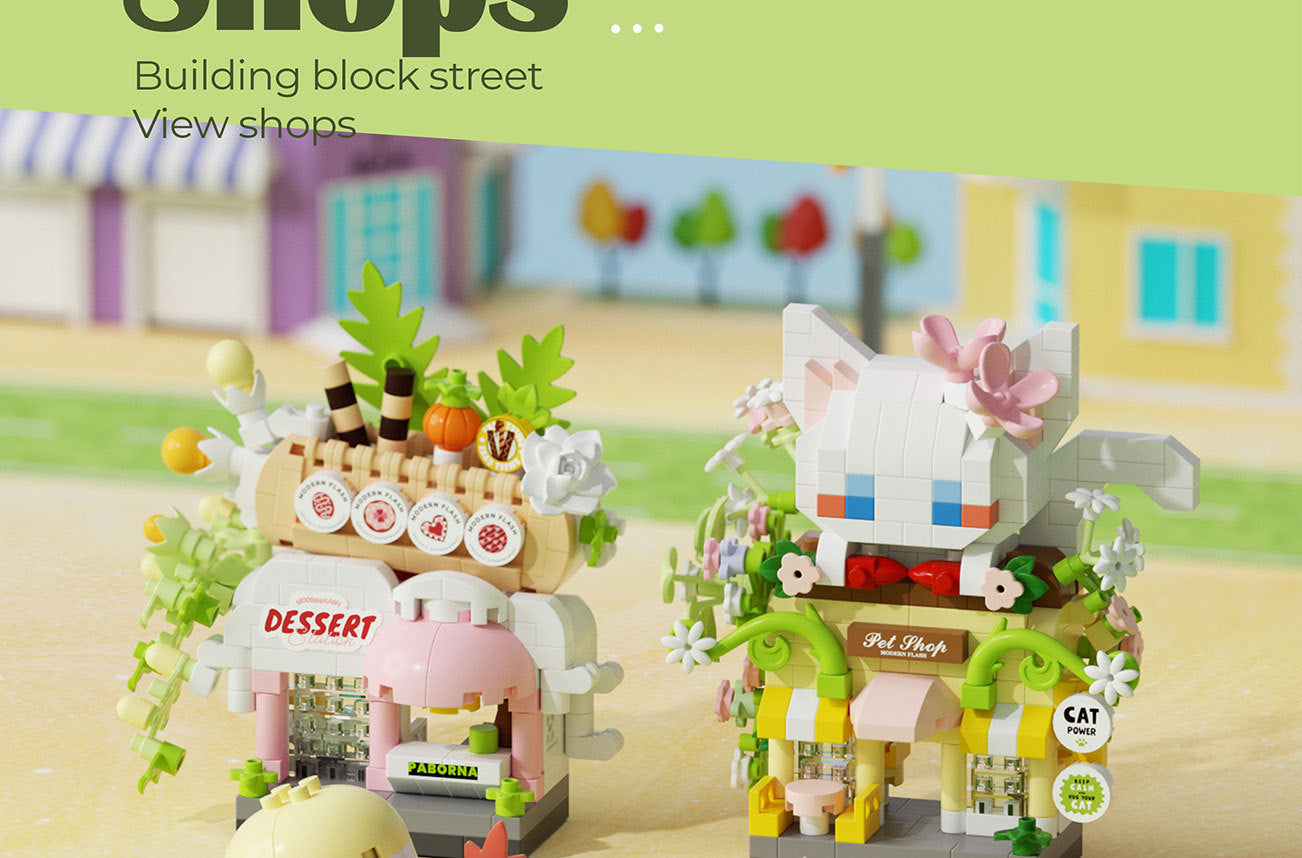 Compatible with Lego City Architecture Street View Hamburg Coffee Flower Shop Small Shop Building Blocks Children's Educational Toys Gifts