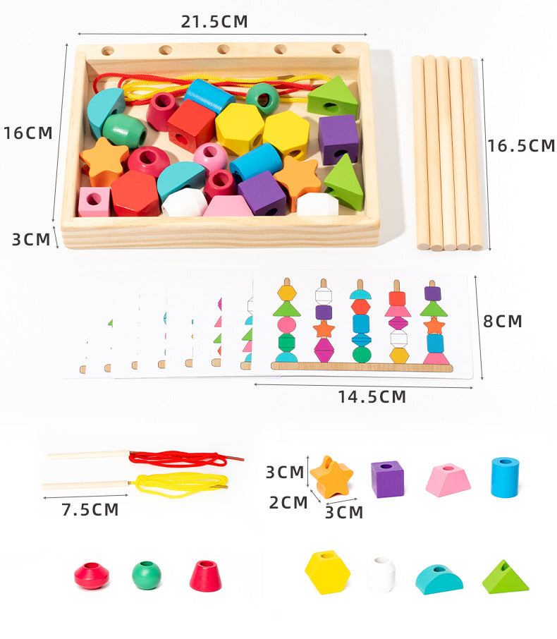 Children's Educational Beaded Five Sets of Column Color Sensory Enlightenment Children's Shape Matching Perception Early Education Wooden Building Blocks Play