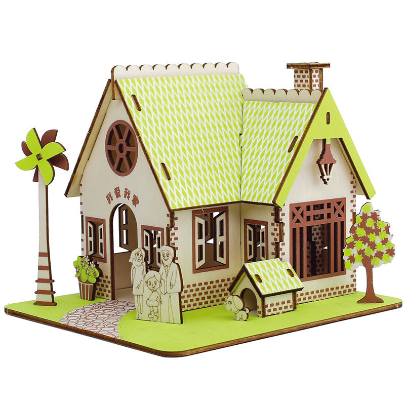 Name factory direct high-quality wood 3D three-dimensional puzzle Hummer cutting small house building Ferris wheel model