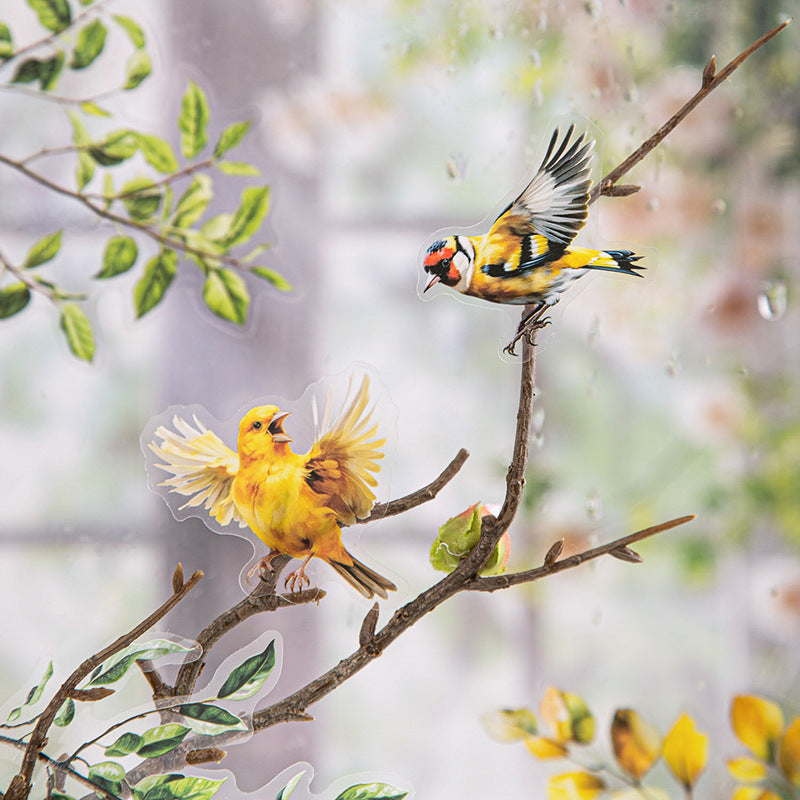 Flowers, Birds, Chirping Leaves, Pet Special-Shaped Sticker Pack, Landscaping Ins Style Bird Handbook Material, Mobile Phone Case Sticker