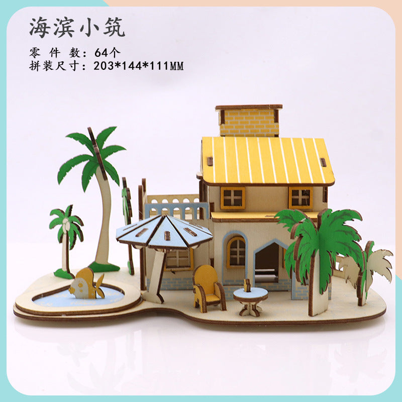 Name factory direct high-quality wood 3D three-dimensional puzzle Hummer cutting small house building Ferris wheel model