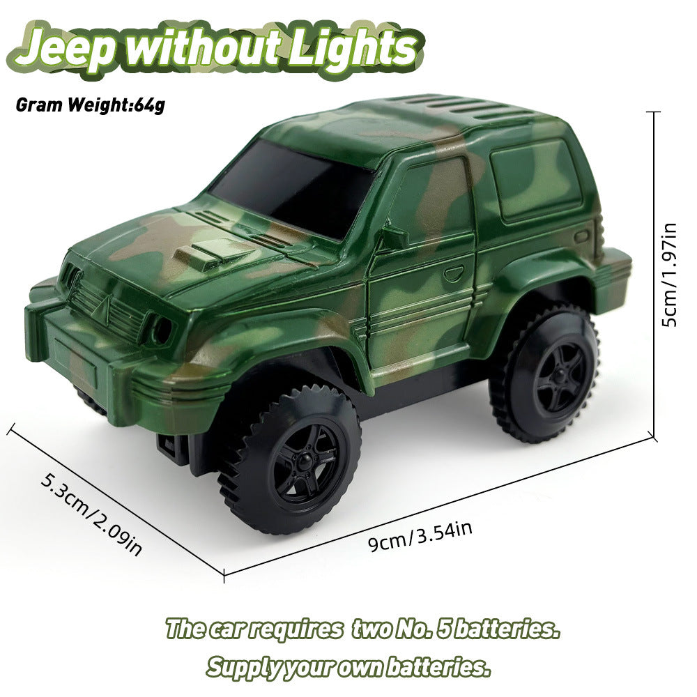 Magnetic track car electric light-emitting jeep police car project small train track accessories children's toys car