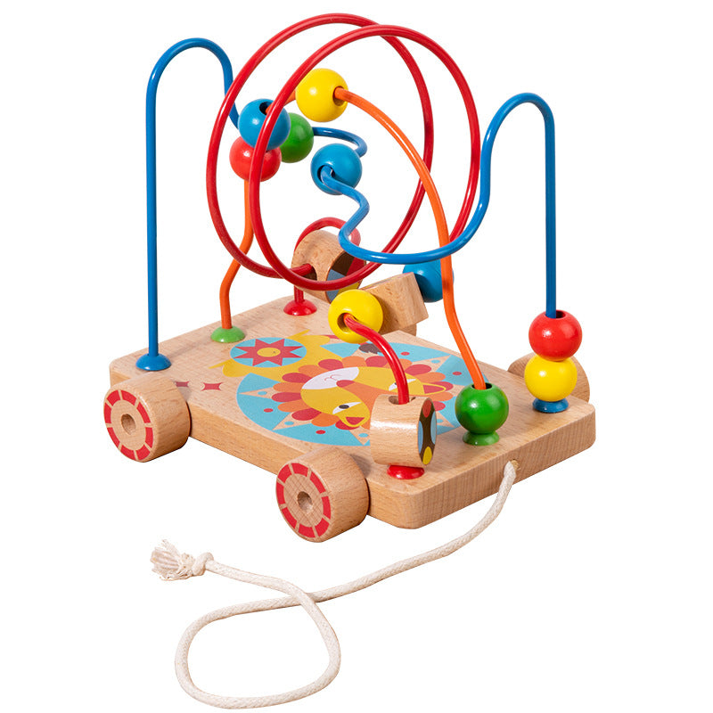 Children's Early Education Second-Line and Third-Line Bead Puzzle Beaded Hand-Eye Coordination Animal Maze Track Trailer Wooden Toy