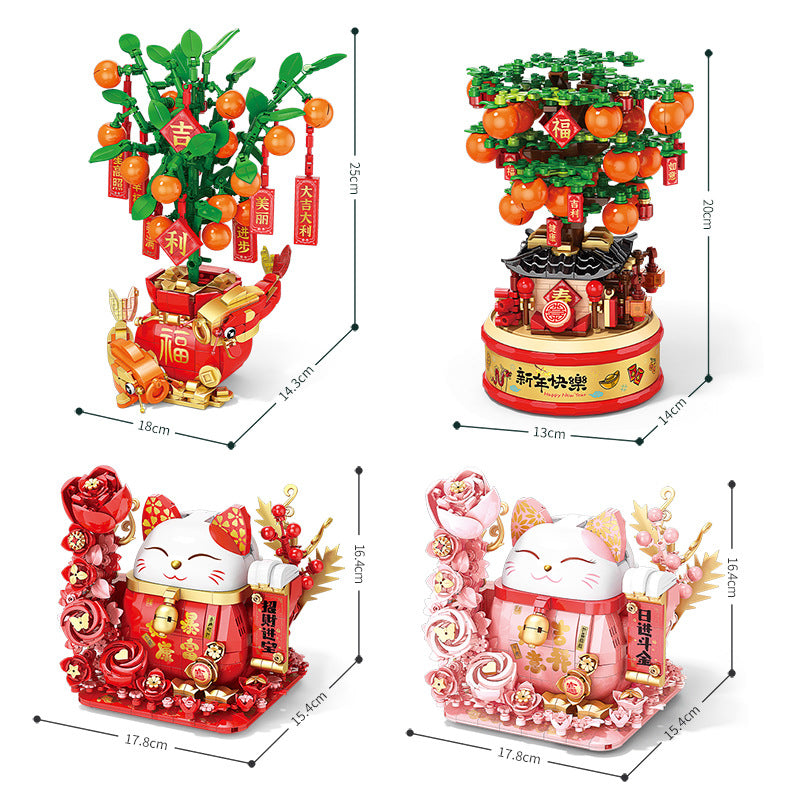 Wow, Custom Ornaments Educational Assembled Toy Gift 9020 New Year Lucifer Cat Fortune Tree Fortune 9021