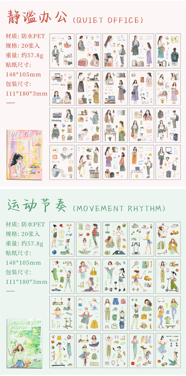 ZABC cross-border die-cut PET sticker book chasing ordinary series 20 characters life hand account collage stickers
