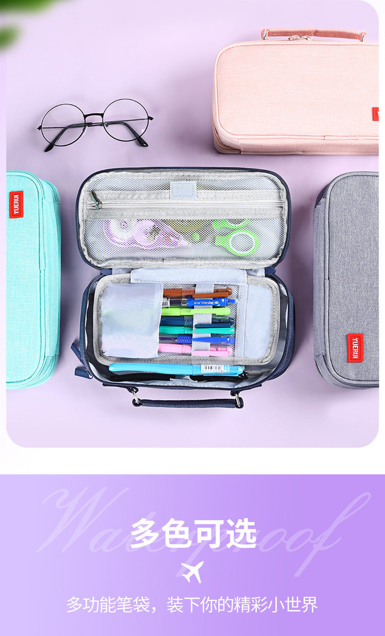 Yuerui Large-Capacity Canvas Multi-Layer Pencil Bag Portable Simple Student Multi-Functional Pencil Bag Satchel Stationery Box