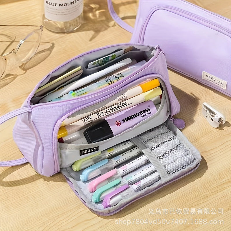 Oxford Cloth Pencil Case with Large Capacity and Multi-Layer Design, Stationery Box for Primary and Secondary School Students, High Aesthetic Value, Simple and Waterproof, Direct from the Source Factory