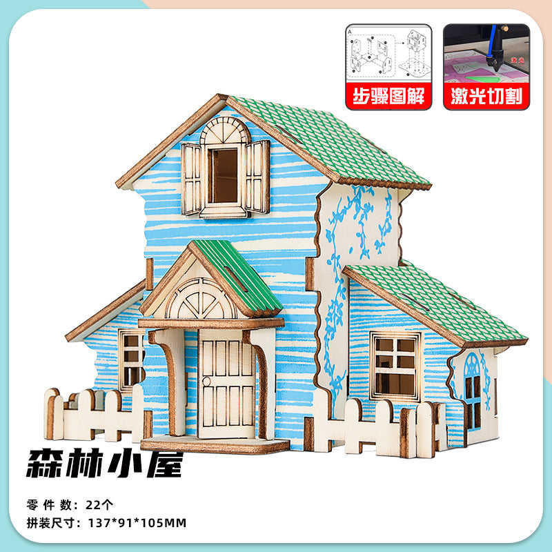 Wooden Reasons Children's Girls Assembled Handmade Ornaments diy Assembled Cabin Model Building Blocks Head Small House Puzzle