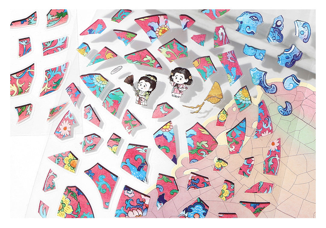 Infeel.Mepet White Card Scenery Stickers, Vintage Item Restorer, Miniature Stereo Chinese-Style Fun Stickers
