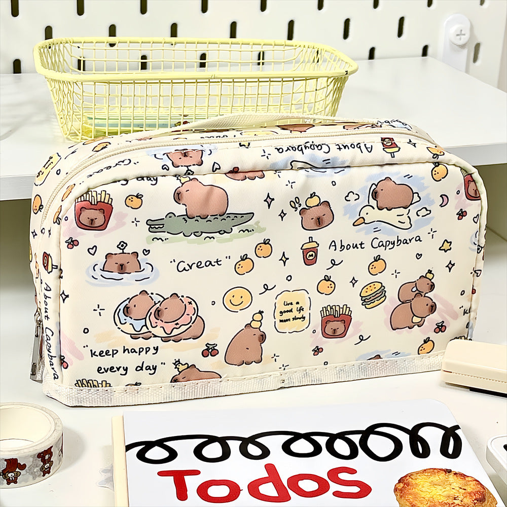 Korean Style Line Drawing Dog Multifunctional Large-Capacity Pencil Case Capybara Student Stationery Box Storage Trendy Elements