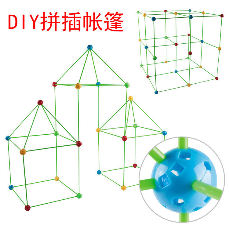 Cross-border DIY mosaic three-dimensional large castle building blocks stick tent straw ball educational toy house