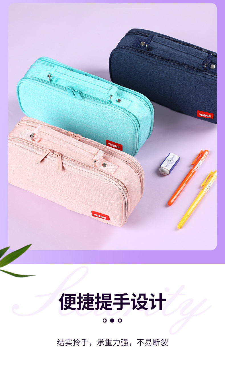Yuerui Large-Capacity Canvas Multi-Layer Pencil Bag Portable Simple Student Multi-Functional Pencil Bag Satchel Stationery Box