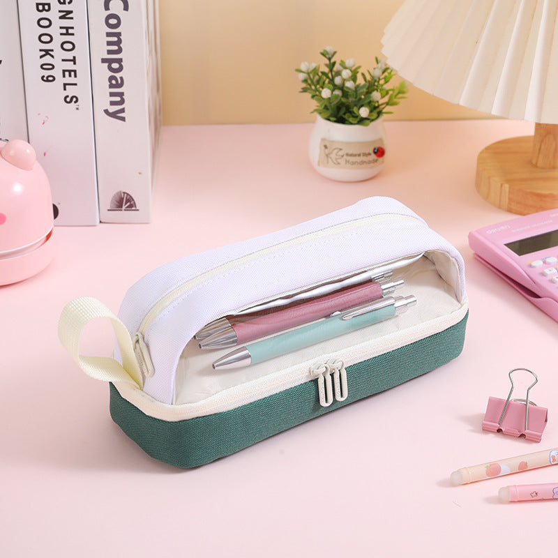 Large-Capacity Durable and Washable Student Stationery Oxford Cloth Storage Bag Transparent Square and Round Pencil Bag Multi-Layer Portable Pencil Bag
