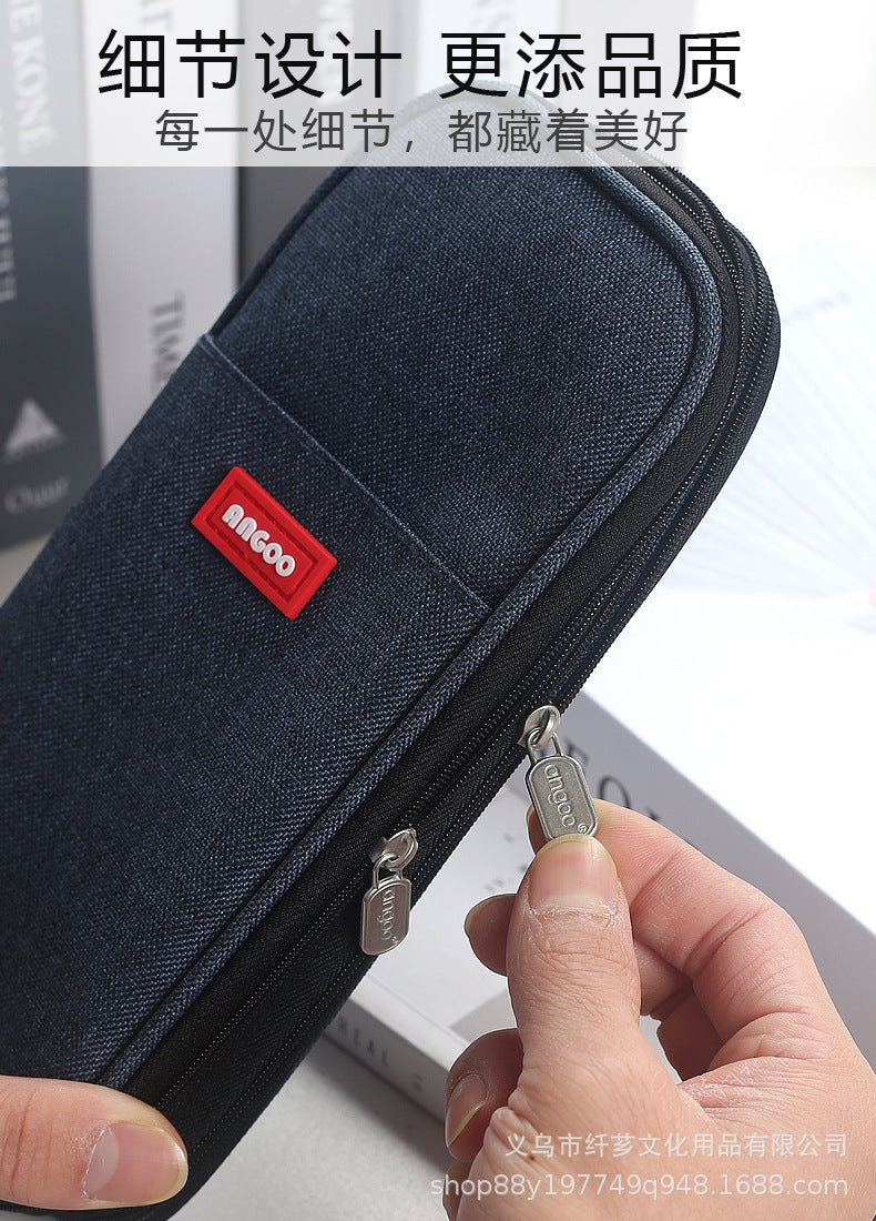 Cross-Border Color-Blocked Retractable Pencil Case, Large-Capacity Stationery Bag, Multifunctional Double-Zipper for Students, Simple and Convertible into Canvas