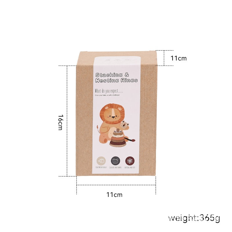 Amazon Baby Early Education Educational Lion Set Pillar Toy Wooden Toddler's Hands-on Brain Stacking Shape Building Blocks
