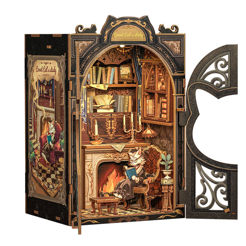 CuteBee New Small Frame Owl Bookstore diy Wooden 3D Handmade Assembled Book Stand Model Toy