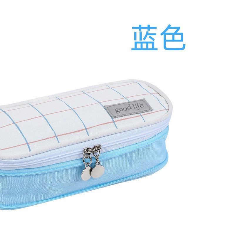 Han Feng Japanese Style New Large Capacity Pencil Case Double Layer Solid Color Multifunctional Pencil Case for Men and Women Middle School Students Pencil Bag