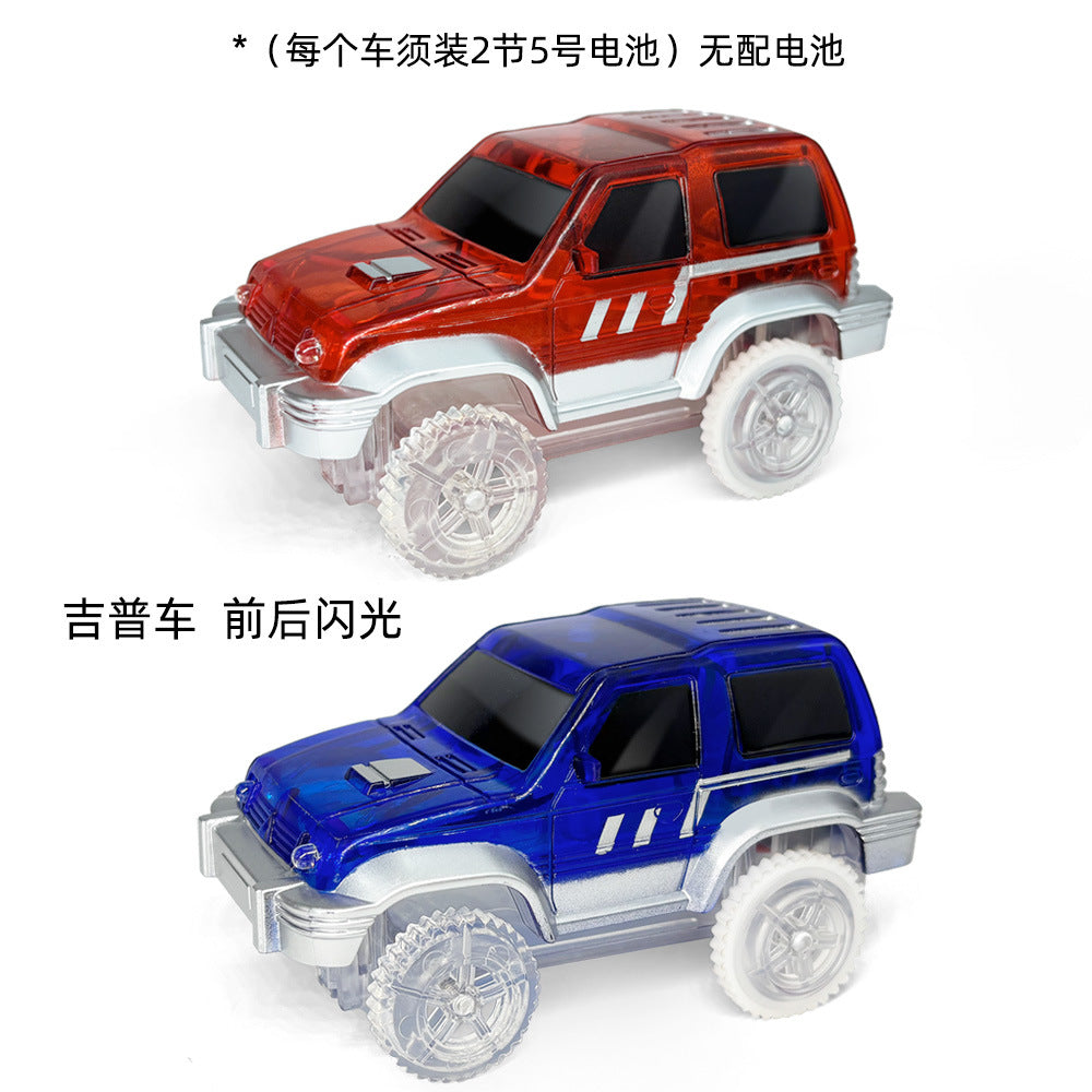 Magnetic track car electric light-emitting jeep police car project small train track accessories children's toys car