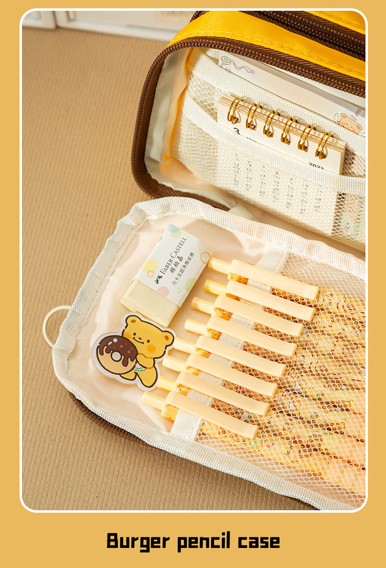 Bear Burger Pencil Case New Design Large Capacity Stationery Box Girls Niche High-Looking Student Cute Pencil Case