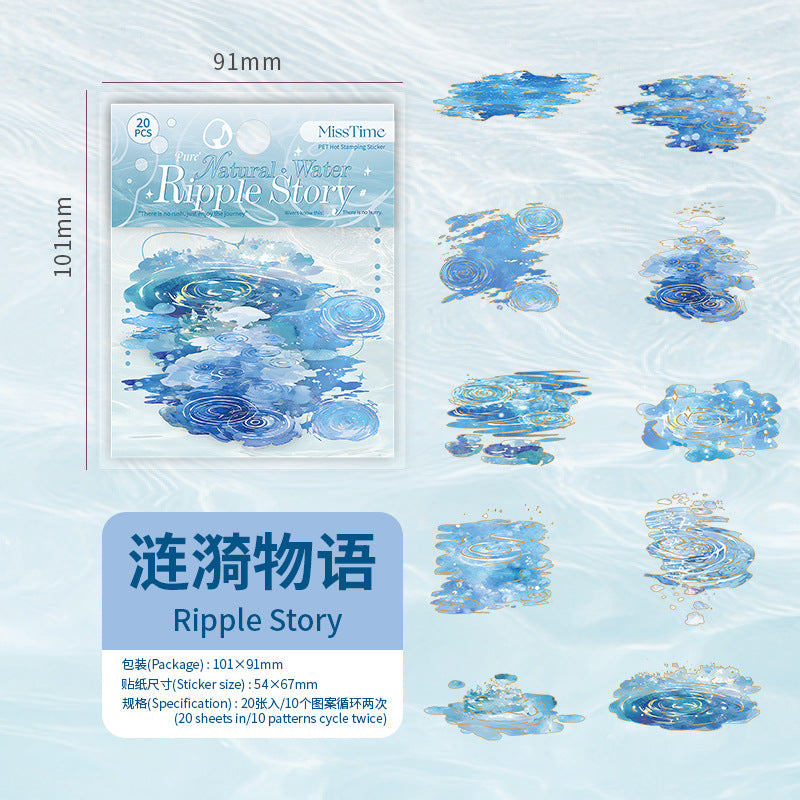 Light-Picking Bronzing Wave Handbook Stickers Natural Water Series Pet Material DIY Decorative Collage Stickers Cross-Border