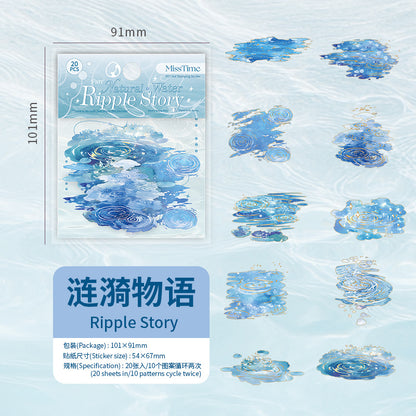 Light-Picking Bronzing Wave Handbook Stickers Natural Water Series Pet Material DIY Decorative Collage Stickers Cross-Border