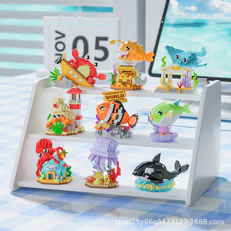 Children's Day Gift Compatible Lego Marine Animals Shark Clownfish Cartoon Doll Assembled Building Blocks Toy