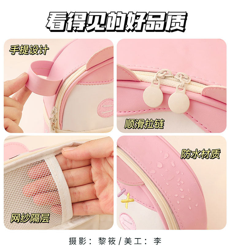 New Large Capacity Blush Panda Pu Pencil Case High-Looking Cute Cartoon Student Neutral Stationery Storage Box Wholesale