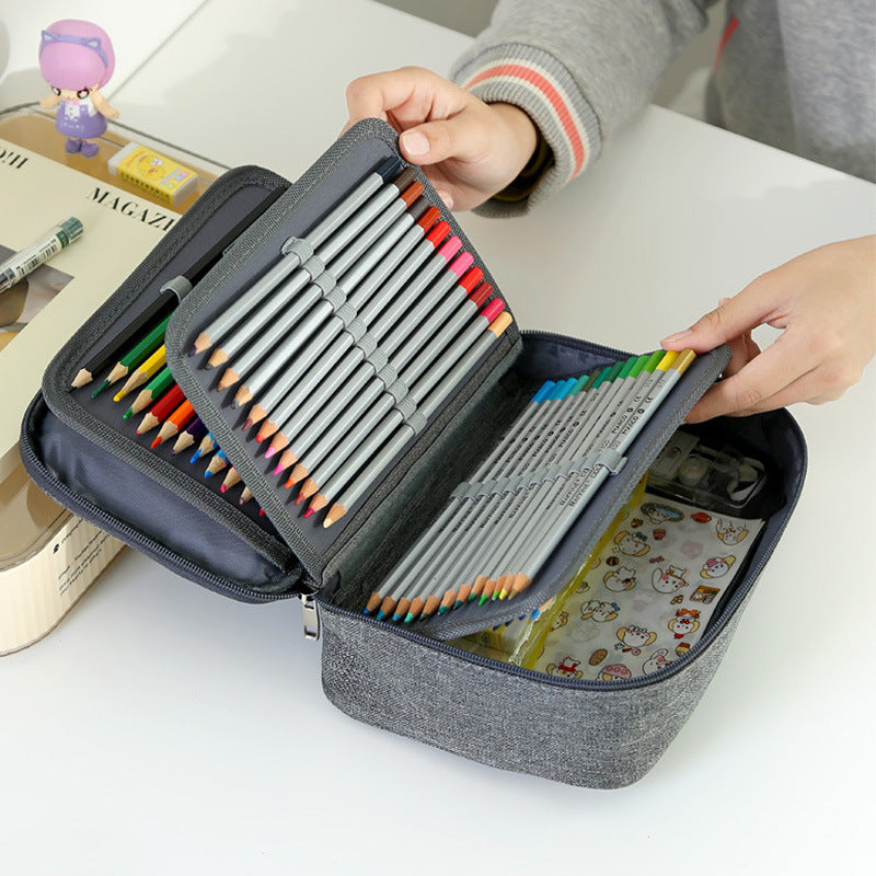 72 Hole Sketch Pen Storage Bag Amazon Hot Student Pencil Bag Three-Layer 24 Hole 48 Hole Pencil Stationery Storage Bag