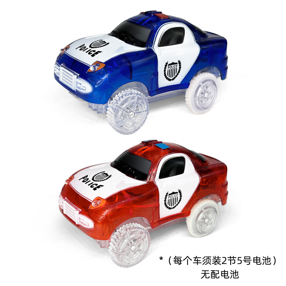 Magnetic track car electric light-emitting jeep police car project small train track accessories children's toys car