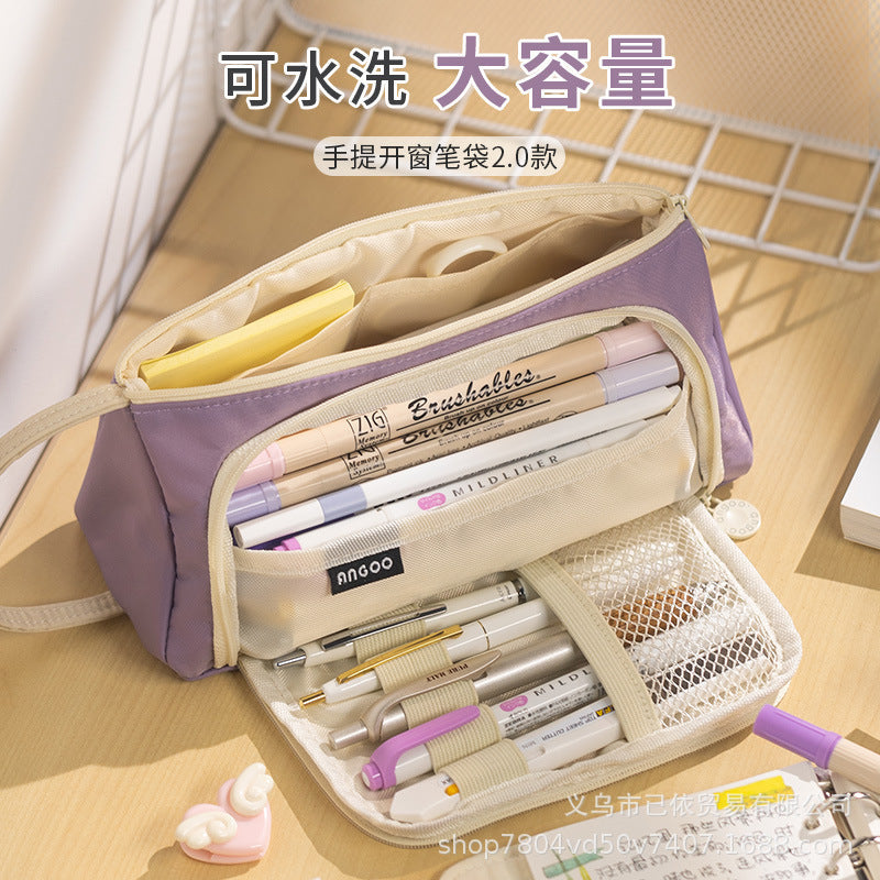Triangular Pencil Case with Large Capacity and Multi-Functional Features, Korean-Style Ins-Style Stationery Box for Middle and High School Students, Direct from the Manufacturer