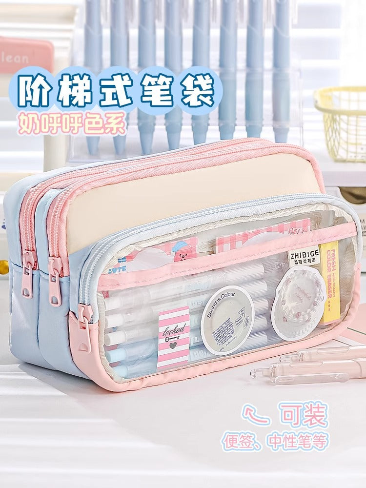 Large and Small Color Matching O00 Pencil Bag Transparent Large Capacity Stationery Bag Creative Multifunctional Stationery Bag Ins Japanese Style High Value