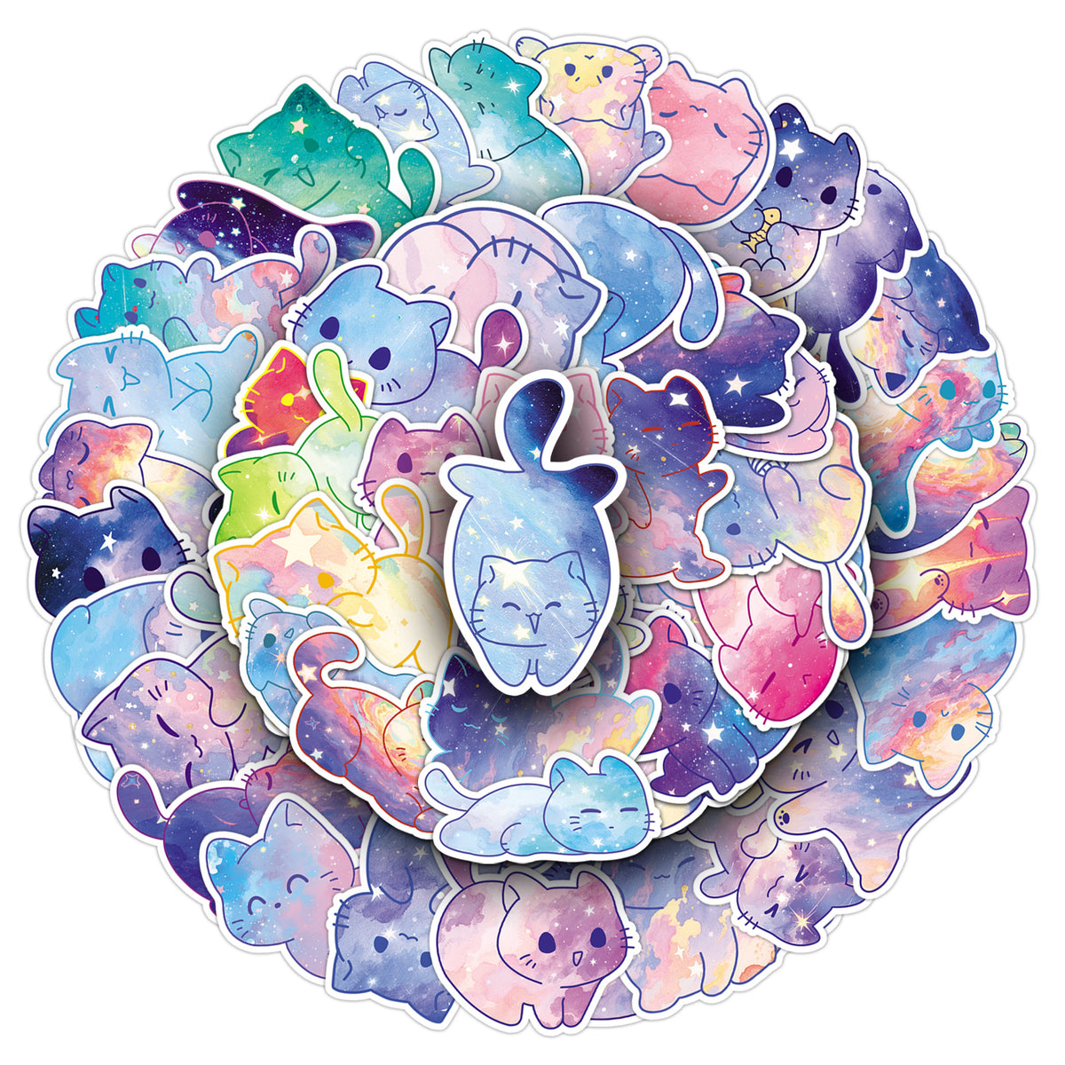 50 Original Watercolor Starry Sky Cat Stickers Hand-Painted Without Infringement Cute Ins Style Cat Notebook Stickers
