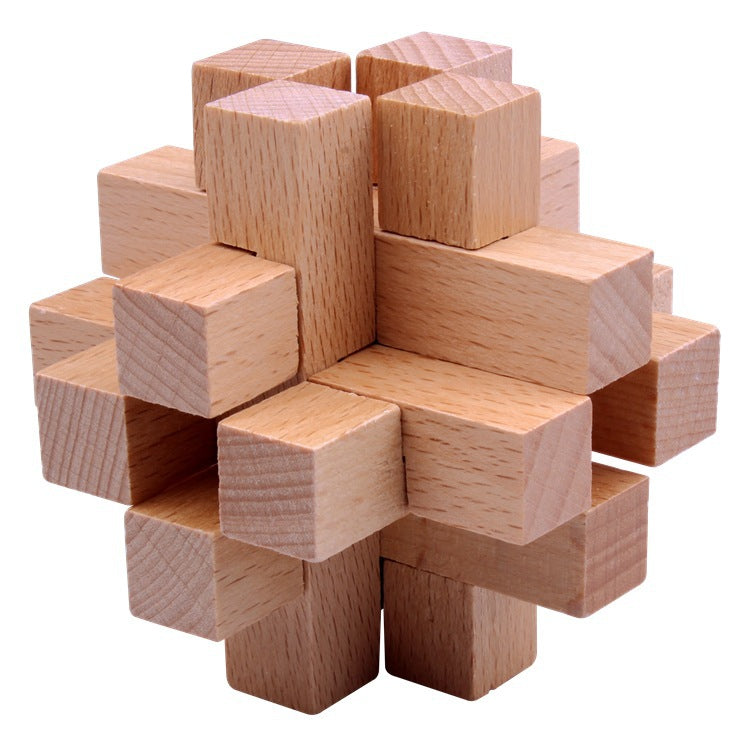 Wisdom Wheel Large Beech Kongming Lock Children's Educational Toys for Adults and Students Decompression Burning Brain Disassembly and Reassembly Luban Lock