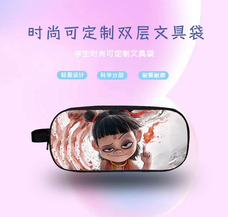 Cross-Border Nezha Stationery Box, Children's Portable Large-Capacity Storage Pencil Case, Student Wear-Resistant Double-Layer Portable Pencil Case Wholesale