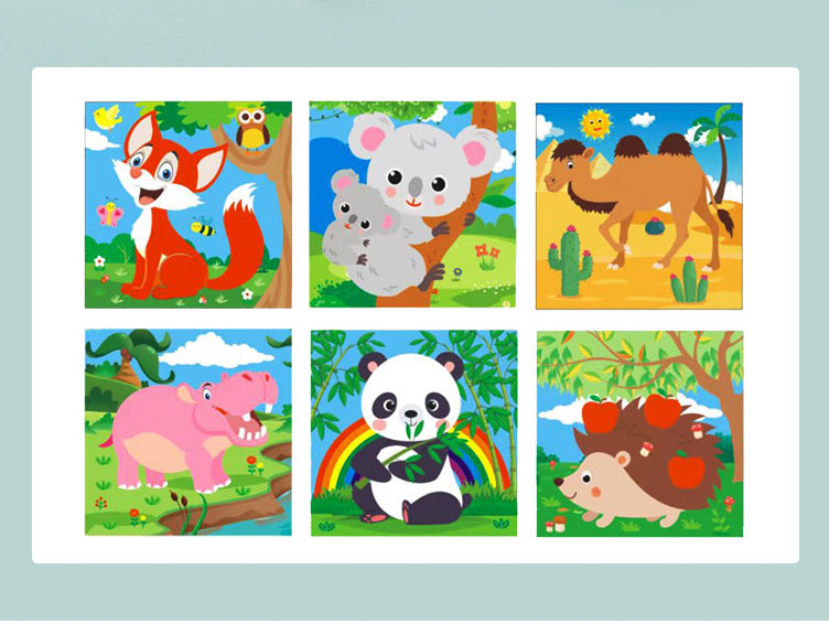 New 3D Stereo Six-Sided Painting 12-Piece Wooden Puzzle Building Blocks 3-6-7-Year-Old Kidsren's Kindergarten Educational Toys