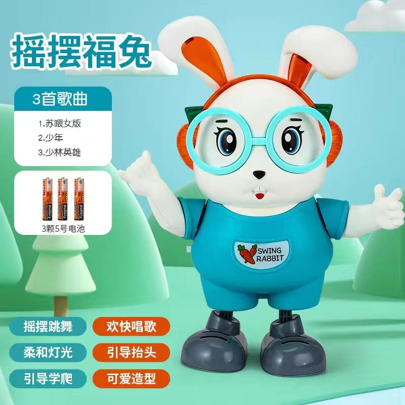 Stall explosions cute rabbit singing and dancing robot toy lighting music 1-year-old baby interactive head-up training