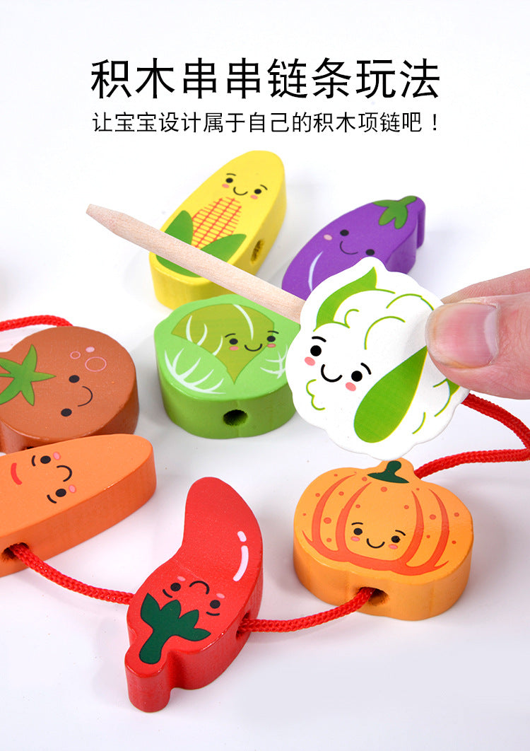 Beaded Balance Building Blocks Animal Traffic Fruits and Vegetables Rope Stacked High Children's Educational Early Education Wooden Toys