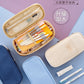 in stock Multi-layer Canvas Retractable Pencil Case Korean Simple High School Student Macaron Color-block Variable Large Capacity Pencil Case