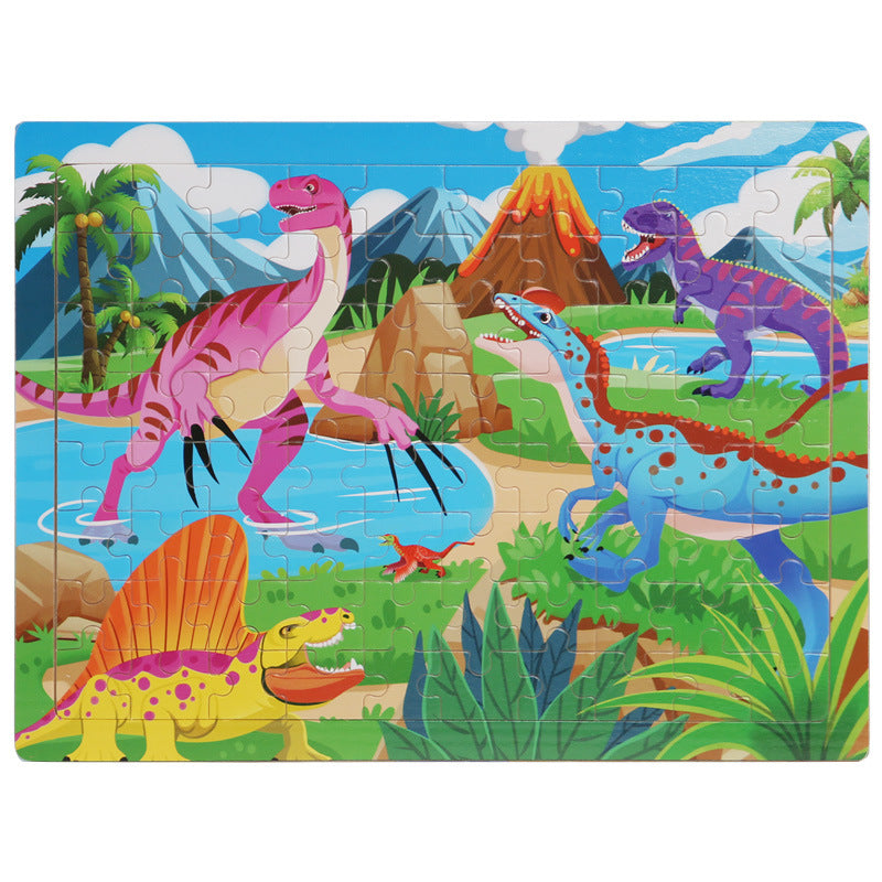 Wooden 80 Pieces Puzzle Toddler Cartoon Dinosaur Animal Plane Puzzle Baby Early Education and Intelligence Building Blocks Toy