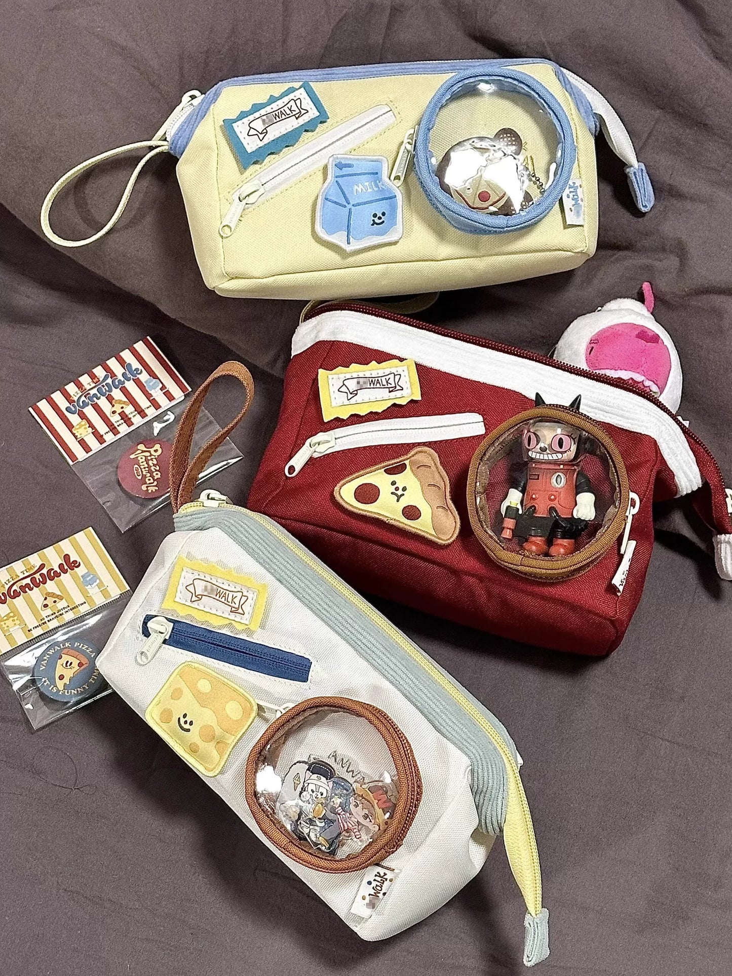 Cute Contrasting Color Stitching Pencil Case with High Appearance Value Ins Style Large Capacity Girls' Pain Bag Stationery Box Food Pencil Case for Children