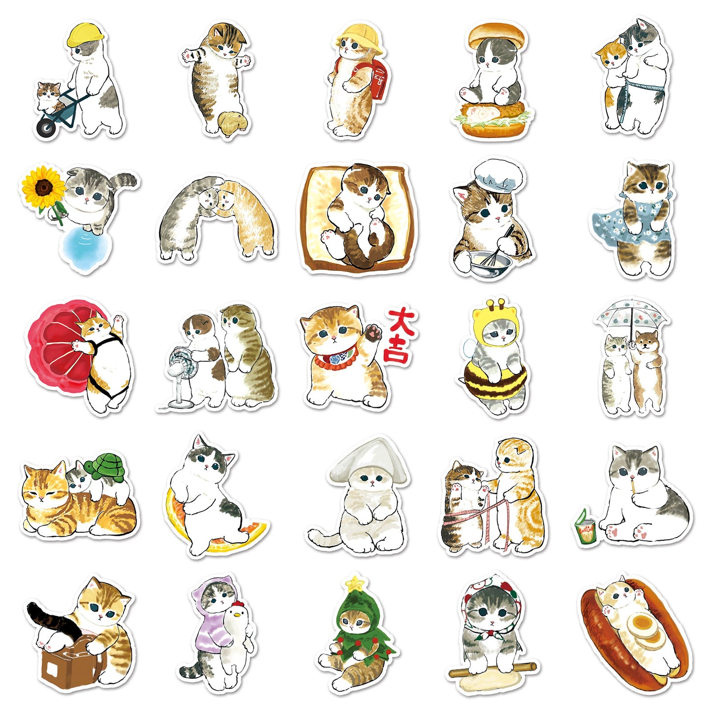 100 hand-painted kitten stickers cartoon cute Q version animal graffiti notebook stationery stickers goo card decoration