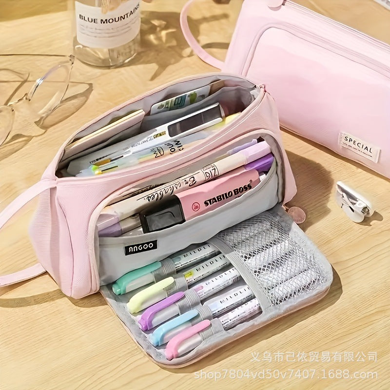 Oxford Cloth Pencil Case with Large Capacity and Multi-Layer Design, Stationery Box for Primary and Secondary School Students, High Aesthetic Value, Simple and Waterproof, Direct from the Source Factory