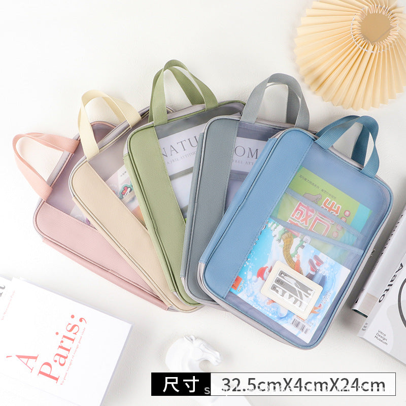 Factory Spot L-Shaped File Bag, Transparent File Bag, Handbag, Student Tutoring Bag, Test Paper Homework Bag, Study Bag