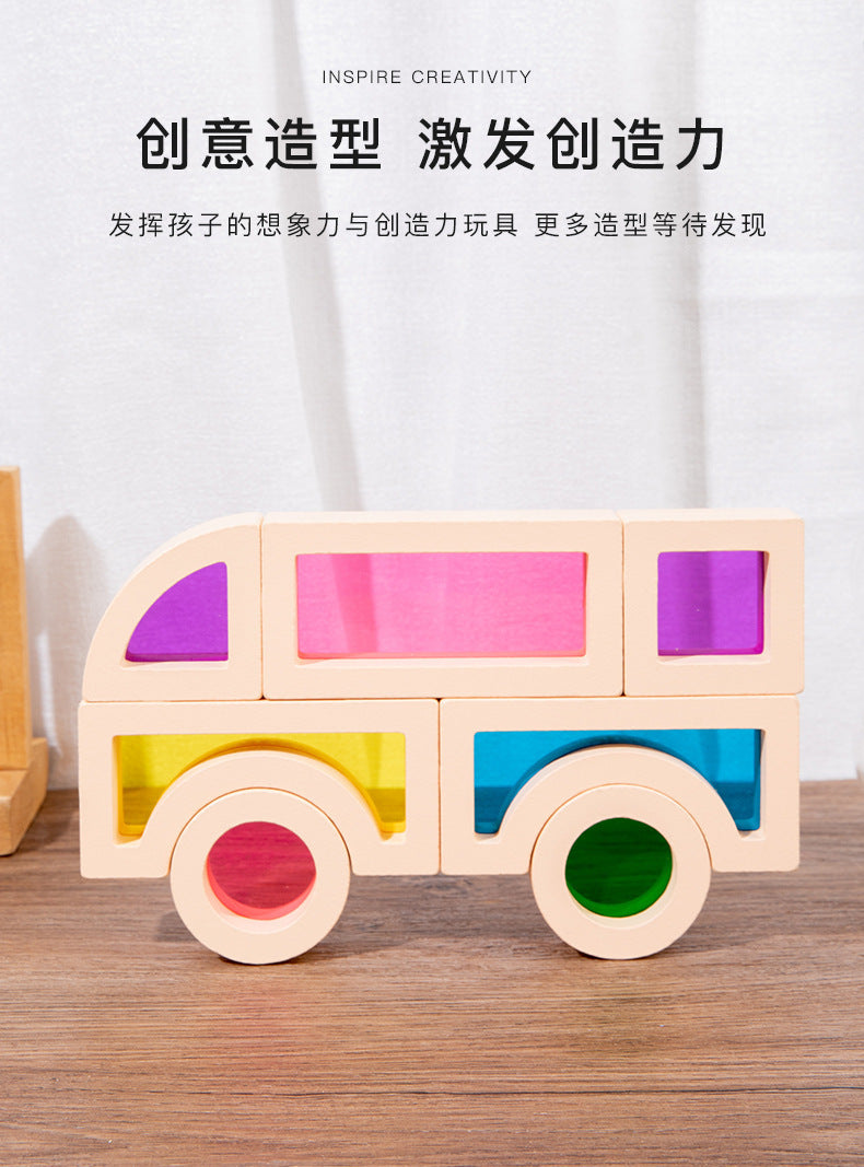 Children's 2025 New Toys Kindergarten Acrylic Building Blocks Wooden Rainbow Kaleidoscope Montessori Building Blocks Small Gifts
