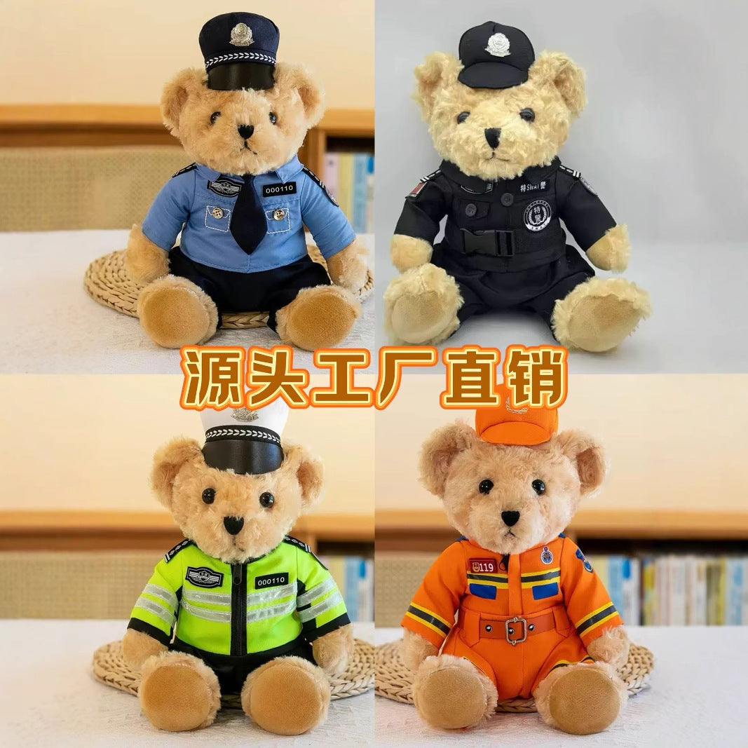 Police Bear Doll Plush Toy Cute Fireman Police Officer Reflective Riding Clothes Gift Traffic Police Bear Doll