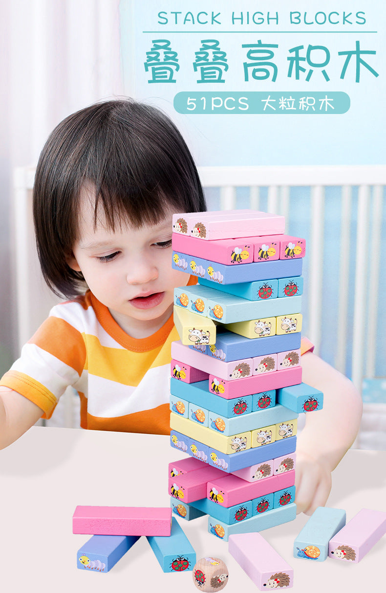 51 Pieces of Digital Colorful Jenga Building Blocks for Kidsren's Educational Jenga Wooden Adult Toys
