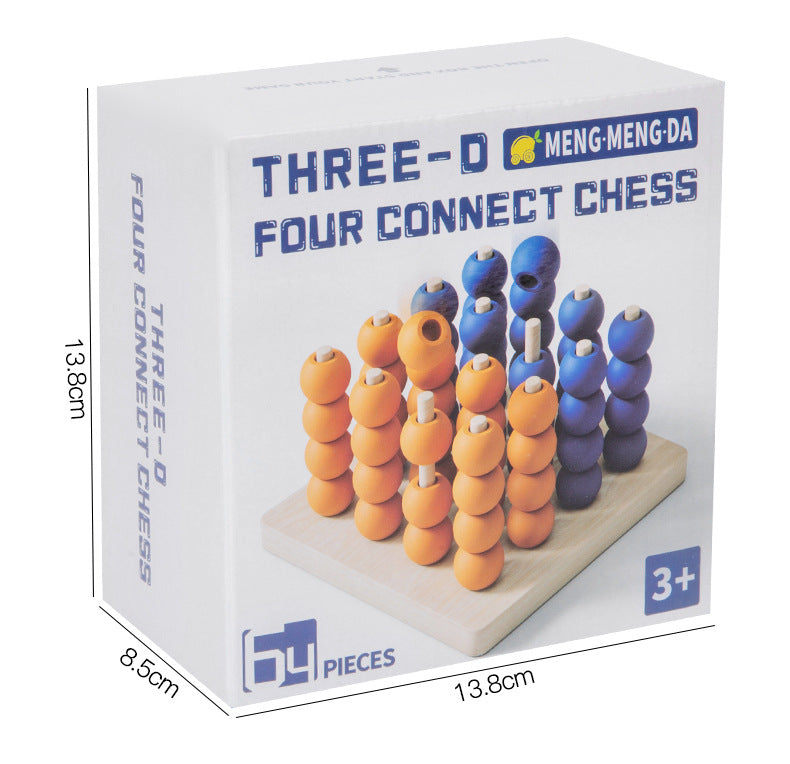 Three-Dimensional Four-Piece Chess Four-Piece Game Chess P 0.34kg Kidsren's Educational Early Education Multi-Person Toy Wooden Boxed Multi-Color