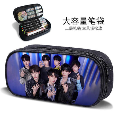 Times Youth Multi-Layer Stationery Box Canvas Pencil Bag Large Capacity Student Storage Box Pencil Bag Zipper New Style