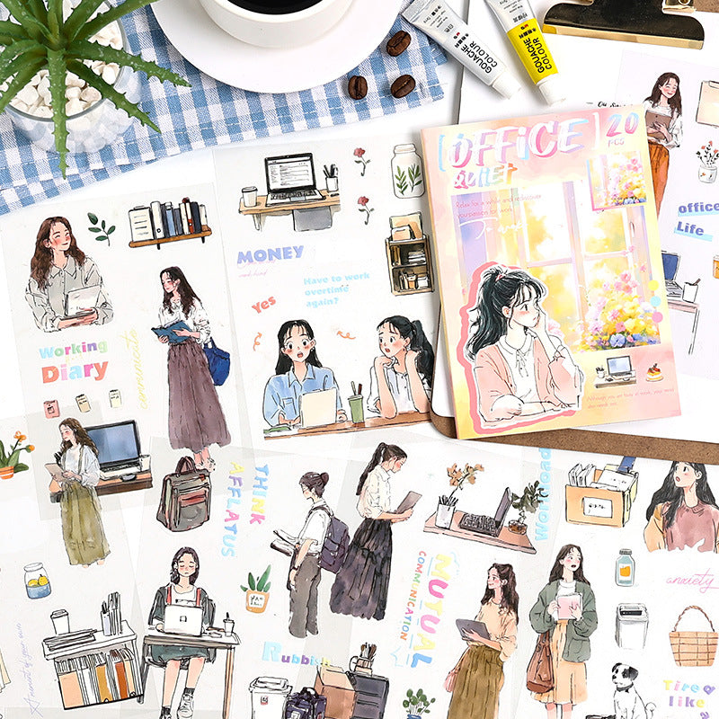 ZABC cross-border die-cut PET sticker book chasing ordinary series 20 characters life hand account collage stickers